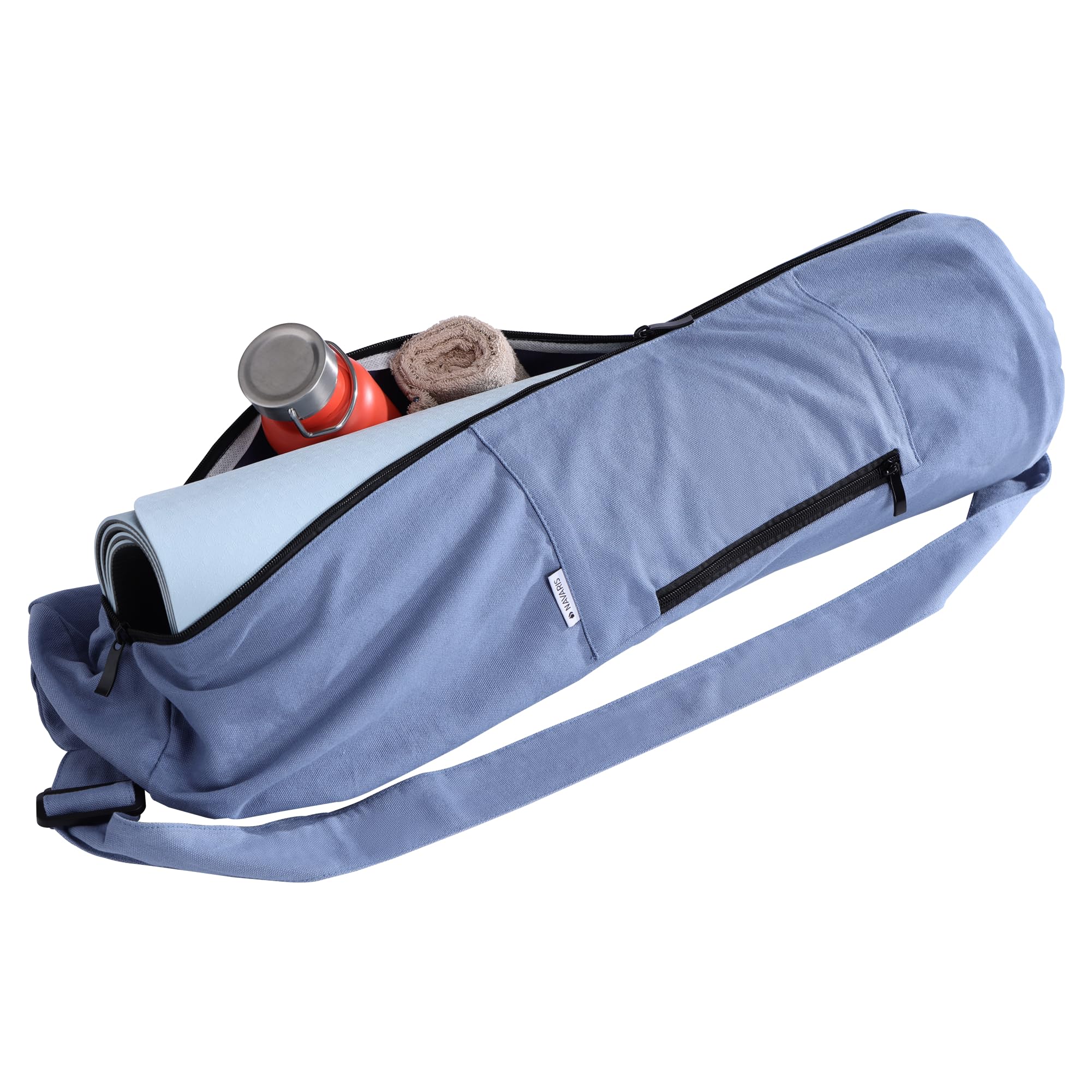 Navaris XXL Yogatasche für Yogamatte aus Baumwolle - Tasche für Yoga Matte mit Reißverschluss Tragegurt - Große Hülle Ø18x72x29cm - div. Farben