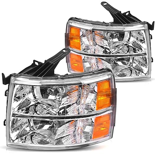 OEDRO Headlight Assembly for 07-13 Chevy Silverado 1500/12-14 Silverado 2500/12-13 Silverado 3500/07-14 Silverado 2500HD/3500HD, Headlamp with Amber Reflector Chrome Housing