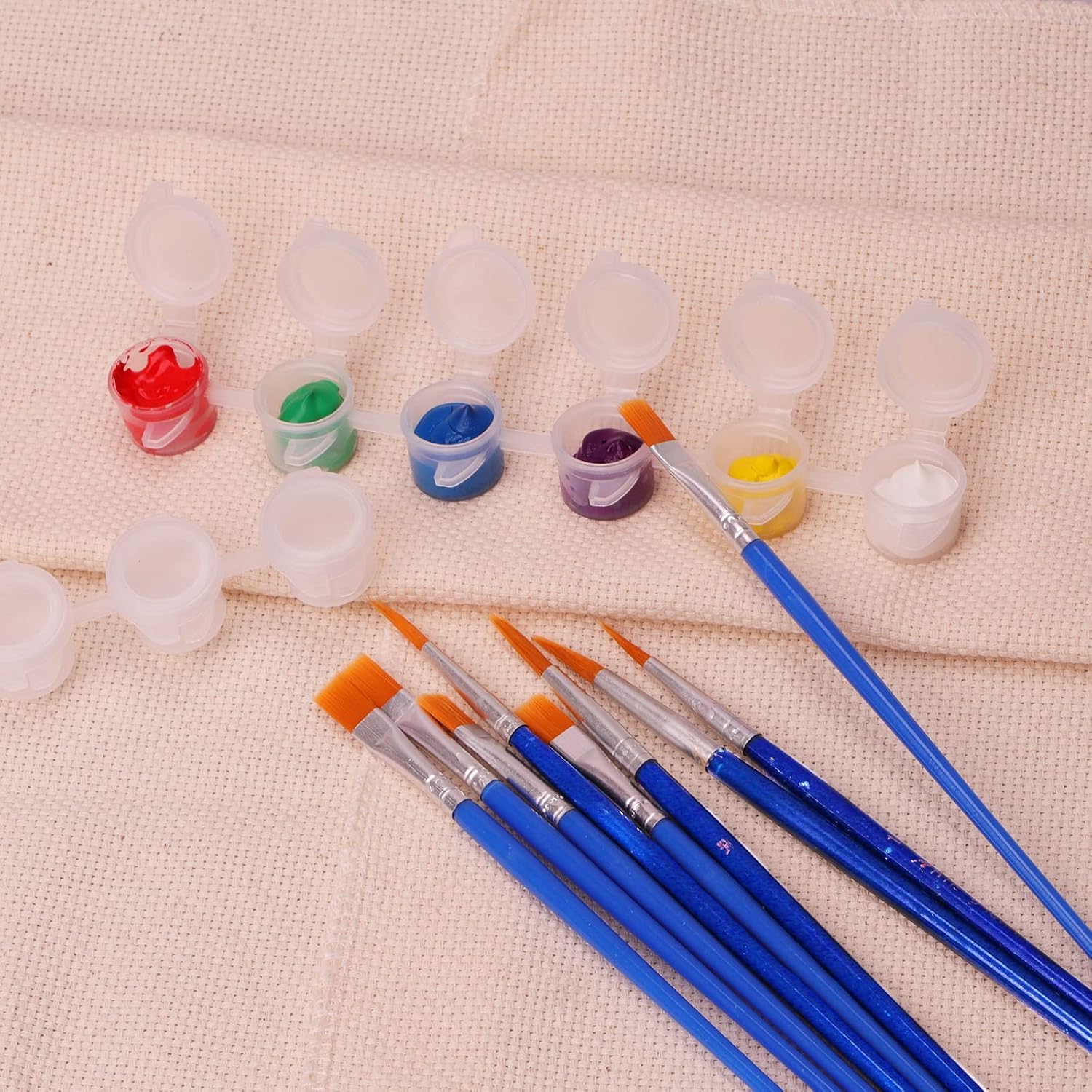 20 Strips 120 Pots Empty Paint Strips Mini Paint Cup Pots Storage Containers with Lids 20 Pieces (10 Miniature Detail+10 Flat Paint Brushes) for Kids Classrooms Schools Paintings Art Festivals