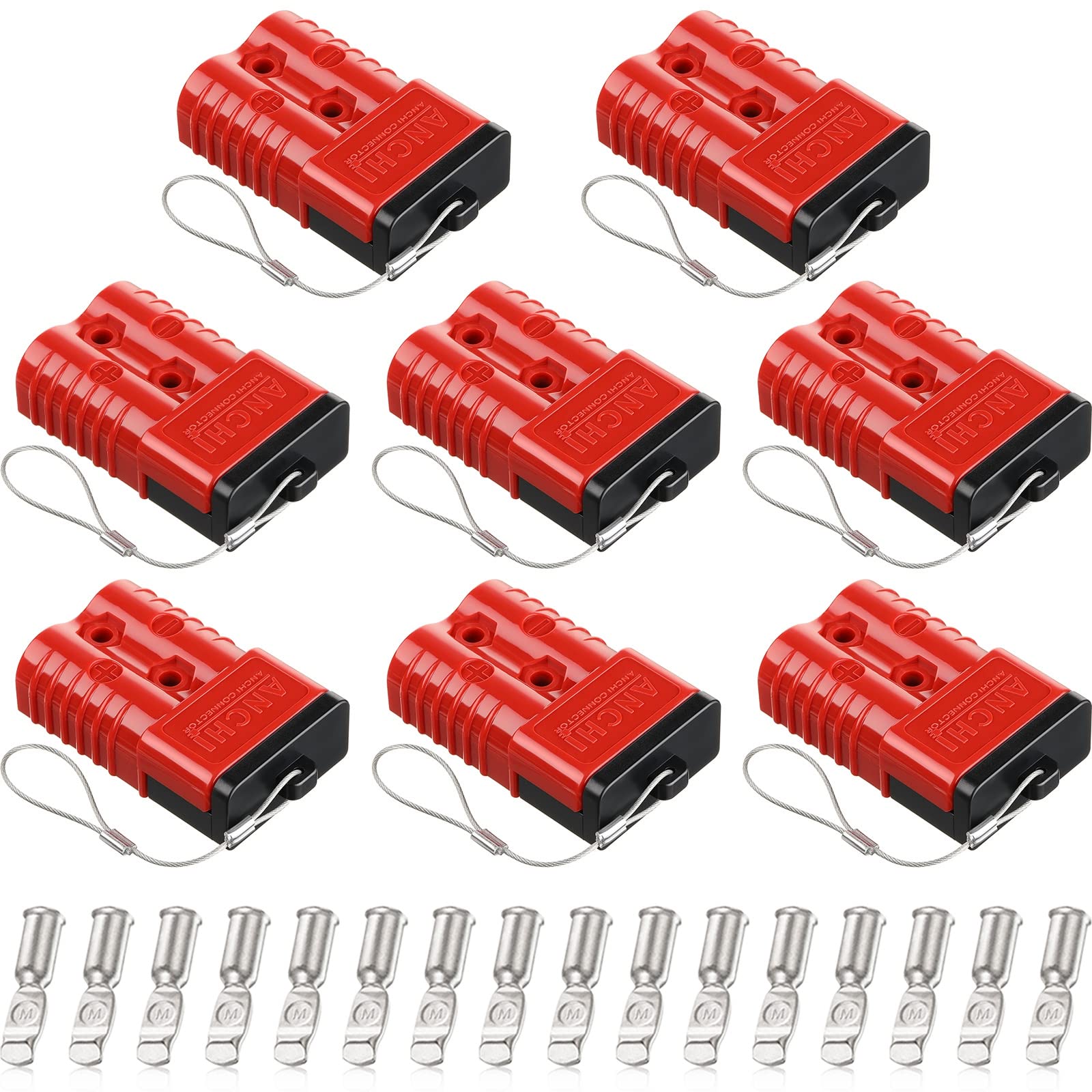 Frienda8 Pack 2-4 Gauge 175A Battery Quick Connect Disconnect Wire Harness Plug Connector Recovery Trailer Battery Cable Connector Towing Winch Quick Connect Plug Kit Compatible with Anderson, Red
