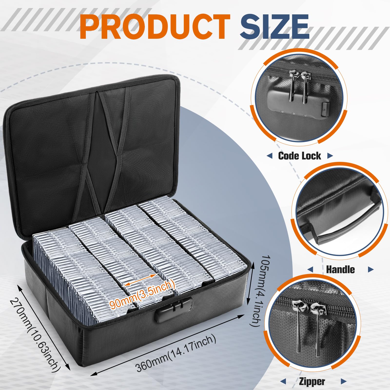 Dansydaisy 102+ 4 Row Graded Card Storage Box with Combination Lock, Waterproof and 5200°f Fireproof Sports Card Case Compatible with PSA, CSG, SGC, TCG