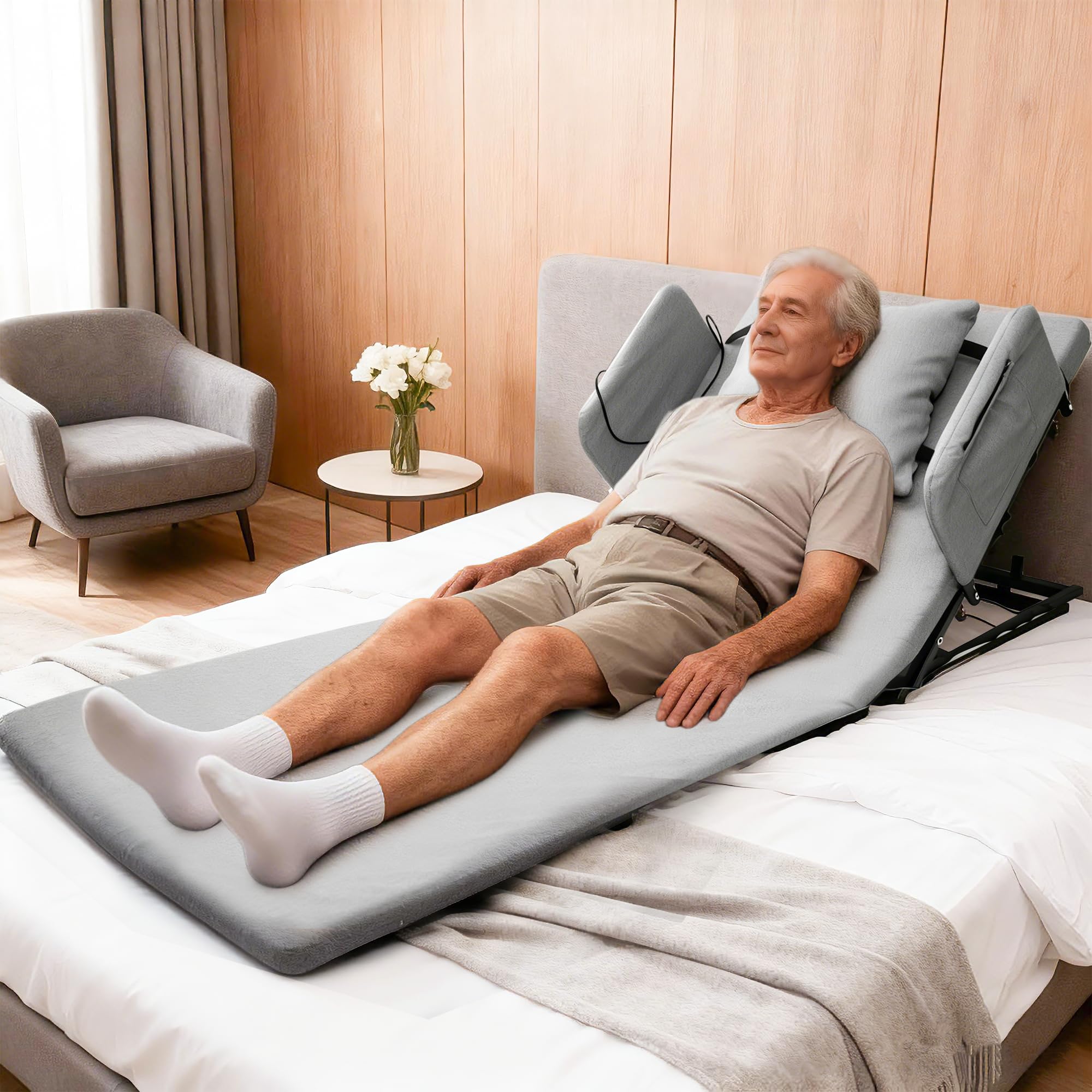 Photo 1 of Electric Lifting Backrest for Bed, Adjustable Power Recliner Bed with Remote Control, 2°-80° Adjustable Angle, with Handrail Fence&Headrest Cushion, Suitable For Pregnancy&Elderly&Patients, 30x75in