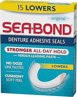 Sea Bond Secure Denture Adhesive Seals, Original Lowers, Zinc-Free, All-Day Hold, Mess-Free, 15 Count