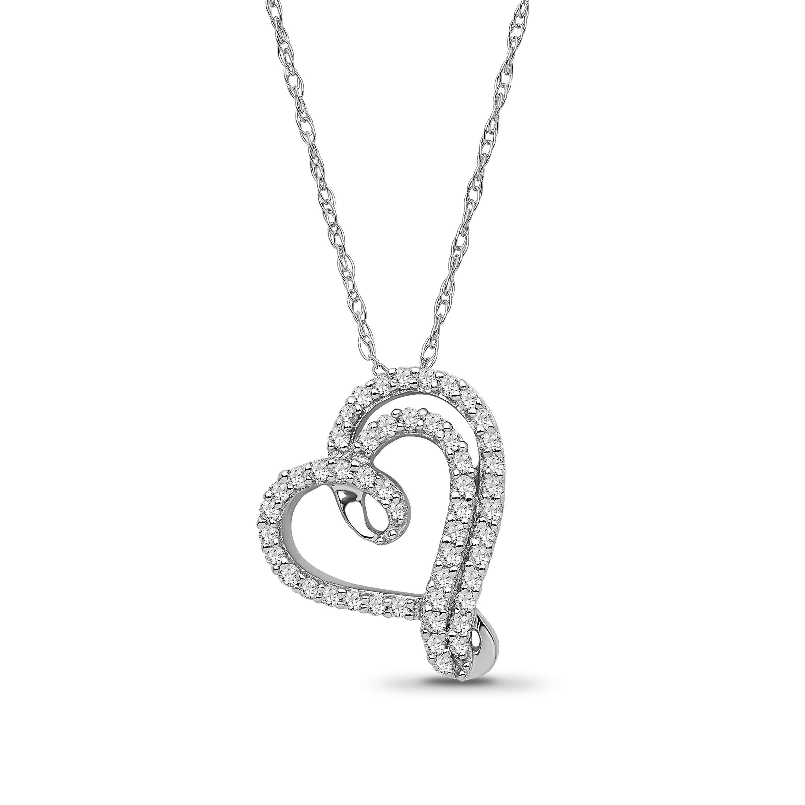 ARAIYA FINE JEWELRY925 Sterling Silver 1/4 CTW Diamond Double Heart Pendant Necklace jewelry gift for women