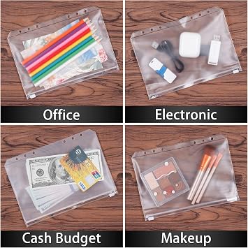 A6 Zipper Binder Punched Pockets,20 PCS PVC Plastic Budget Binder Pockets 6 Holes Ring Binders Document Organizer Bill Folder Money Cash Envelope Punch Wallet Organiser for Home Office Stationery