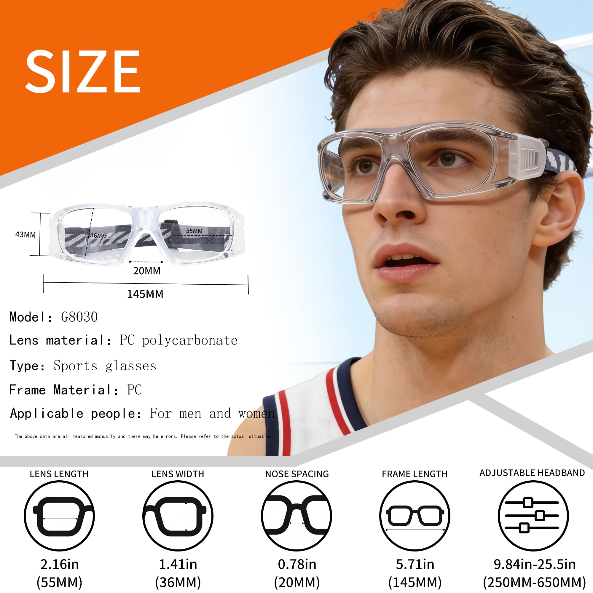 SooGree Okulary sportowe dla mężczyzn kobiet koszykówka piłka nożna sporty przeciwmgielne wstrząsy kolizja okulary przenośne okulary (przezroczysta ramka, biała podkładka)