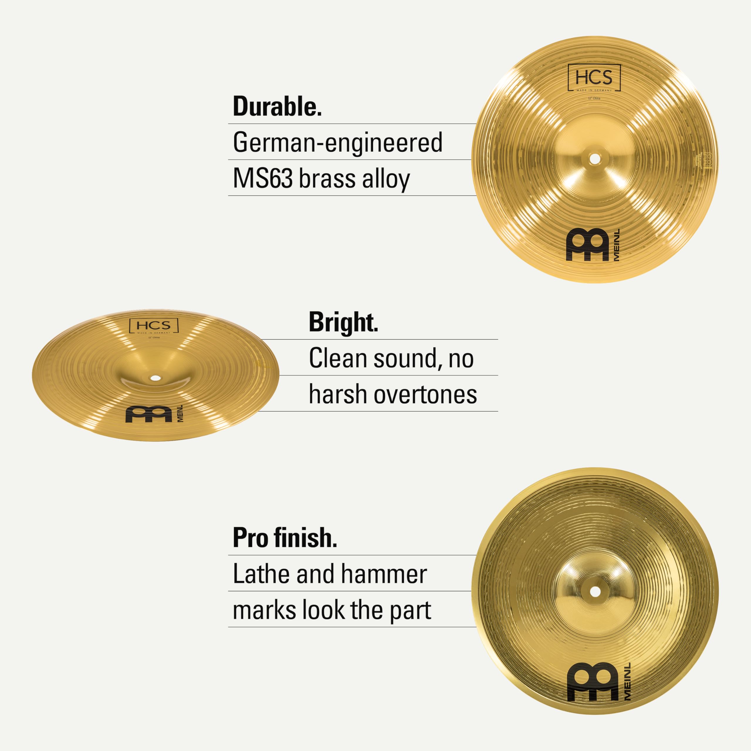 Meinl Cymbals HCS piatto China 12 pollici (30,48cm) per Batteria – Finitura Tradizionale Ottone, Made In Germany (HCS12CH)