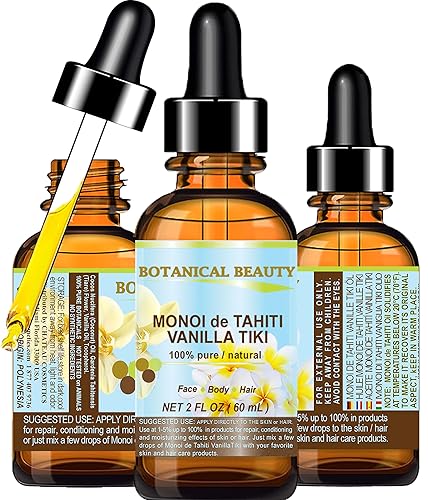 MONOI de TAHITI TIARE TIKI 100% Pure Natural Sin diluir Virgen 2 Fl. Oz.- 2.0 fl oz para CARA, PIEL, CUERPO, CABELLO, UÑAS por Botanical Beauty