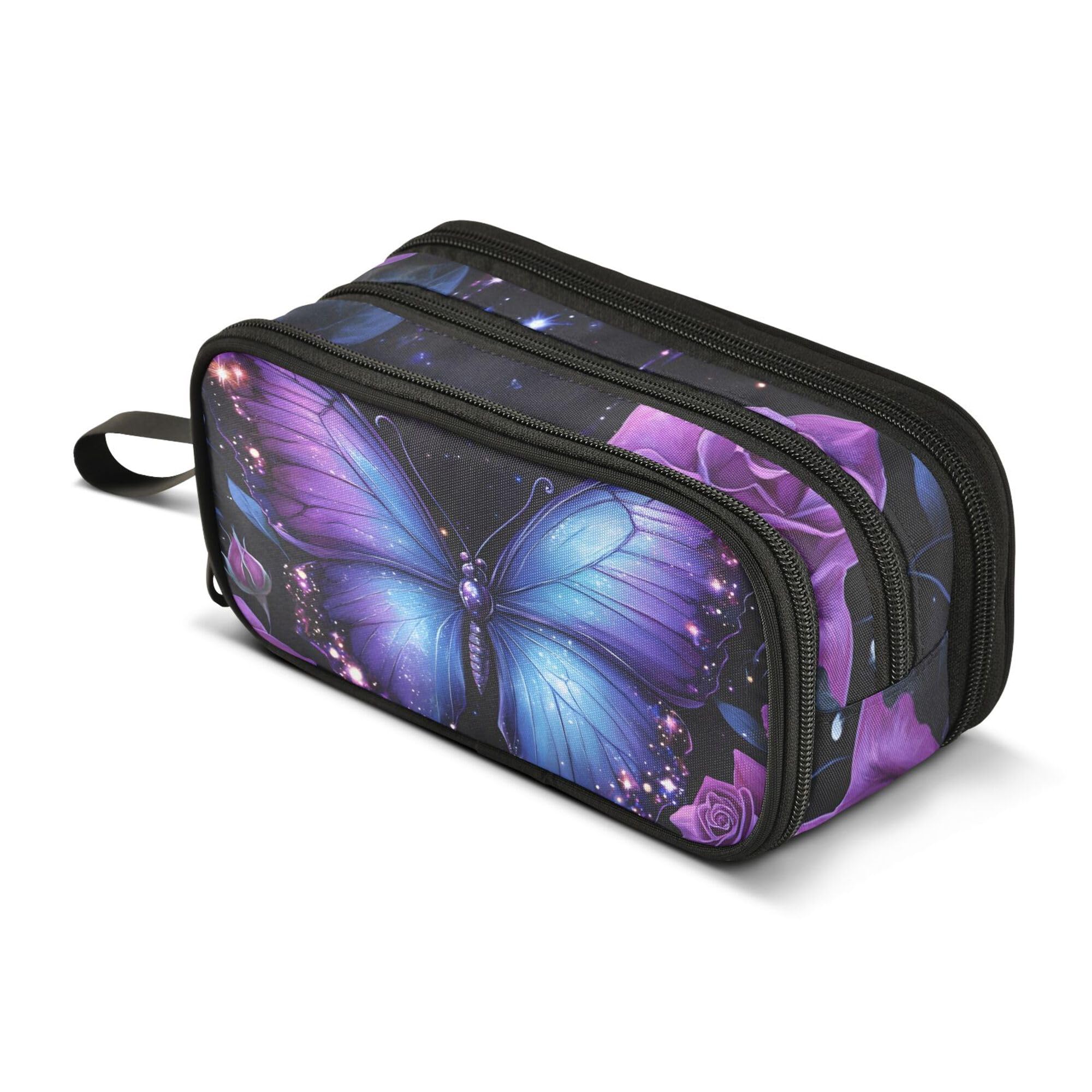 Large Pencil Case, Big Capacity Pencil Bag Pen Pouch Holder 3 Compartments, Butterfly Rose School Office Supplies Stationery Makeup Bag Storage Organizer for Students Girls Boys Women Men โ image 1