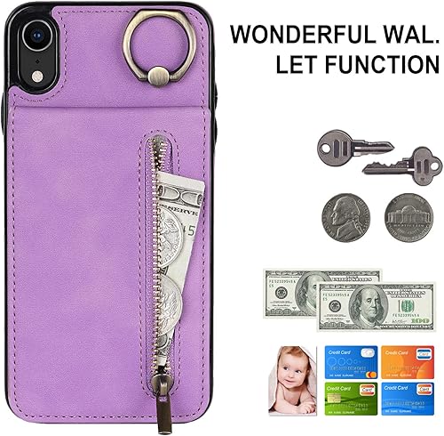 Miniatura 4 de Asuwish Funda de teléfono para iPhone Xs X 10 10s con protector de pantalla y cremallera RFID tarjetero soporte de anillo de cuero para iPhone X