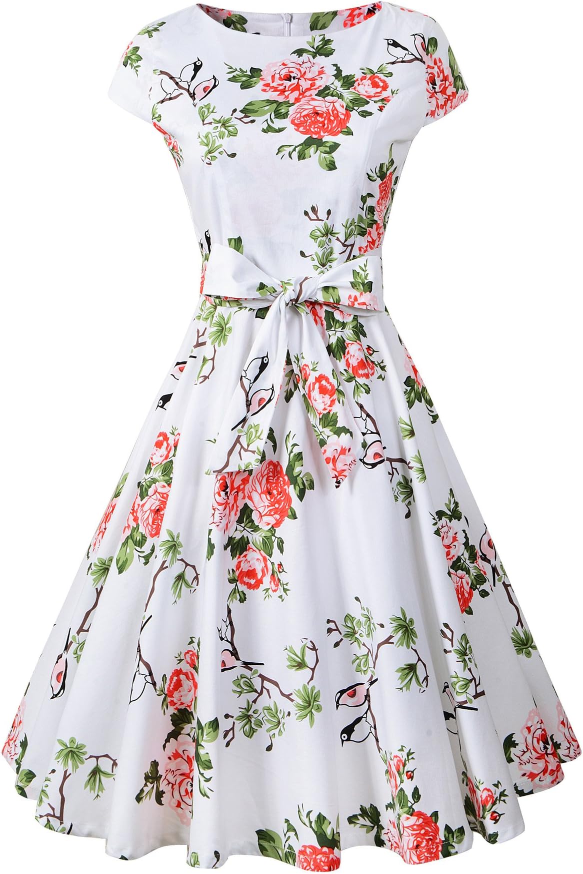 Chicanary Women's 1950s Vintage Cocktail Party Swing Dress Cap-Sleeve