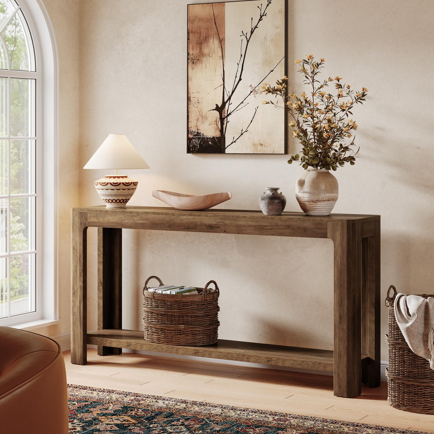 Tribesigns 160cm Entryway Console Table, 2-Tier Farmhouse Narrow Sofa Table Behind Couch, Accent Entrance Console Furniture for Entryway, Foyer, Hallway, Rustic Brown