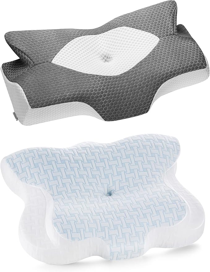 Elviros Cervical Neck CPAP Pillow - Ergonomic Adjustable Height Memory Foam Pillow For Sleep Apnea Users