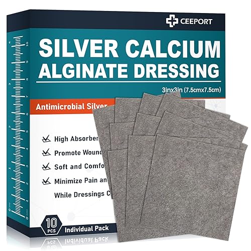 Ceeport Ag Silver Calcium Alginate Wound Dressing Pads 3'' x 3'', 10 Individual Pack, Gentle Highly Absorbent Dressing, Soft Silver Dressing for Ceeport Ag Silver Calcium Alginate Wound Dressing Pads 3'' x 3'', 10 Individual Pack, Gentle Highly Absorbent Dressing, Soft Silver Dressing for