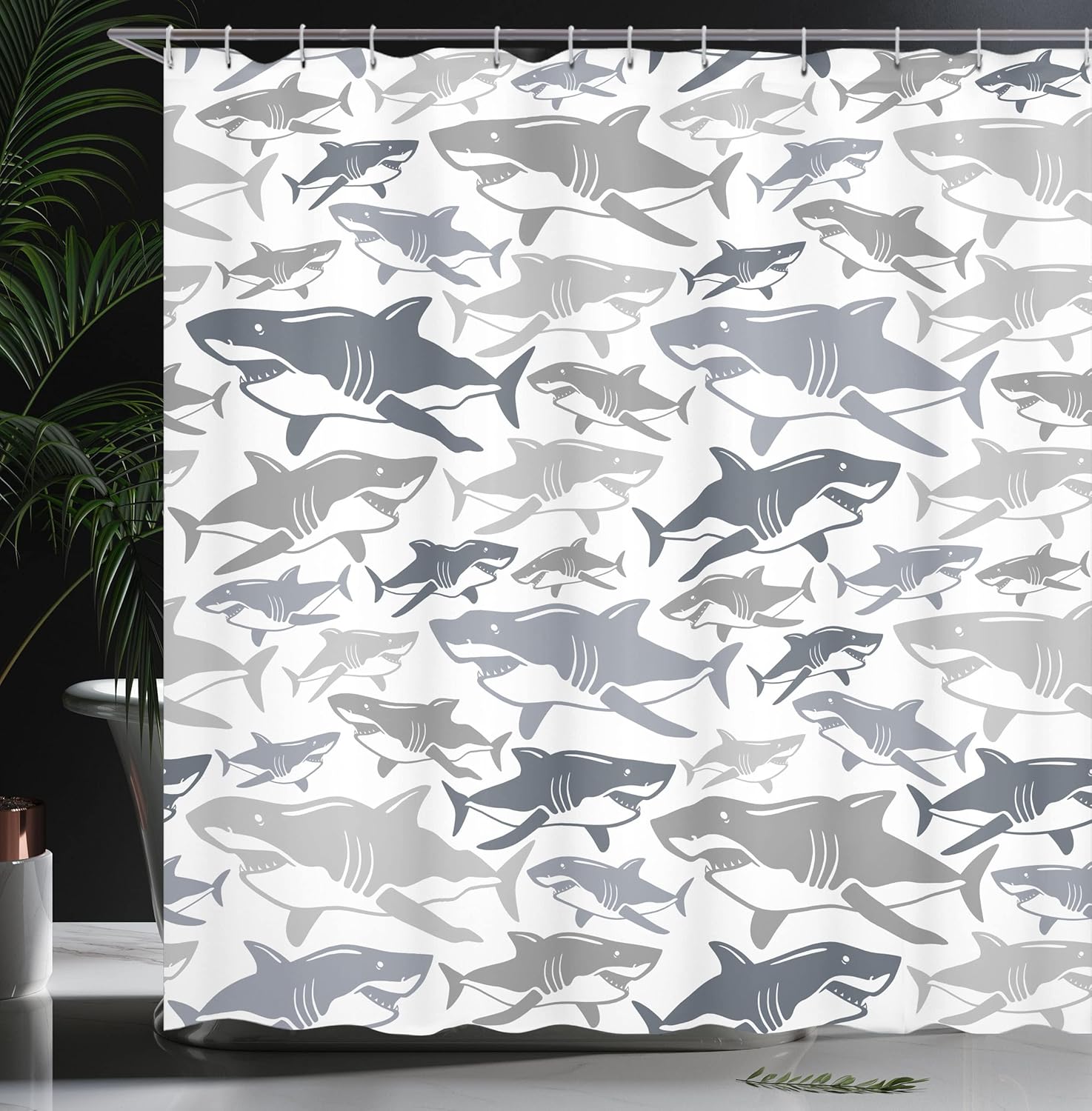 Ambesonne Shark Shower Curtain, Colorful Underwater Fish Pattern Masters Survival Predators Dangerous Nature, Cloth Fabric Bathroom Decor Set with Hooks, 69" W x 75" L, Grey and Taupe