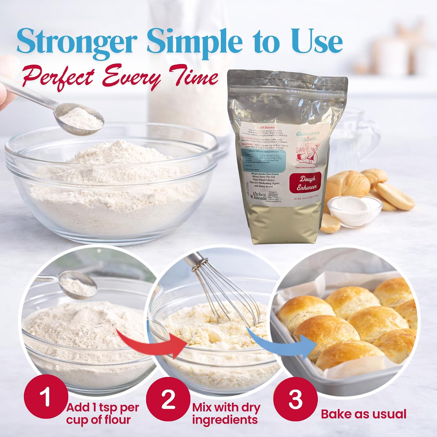 Grandma Eloise’s Dough Conditioner for Bread Baking – 4 LB – Improves Rise, Texture & Shelf Life – Makes Soft, Fluffy Whole Wheat & White Bread – Natural Bread Improver Powder