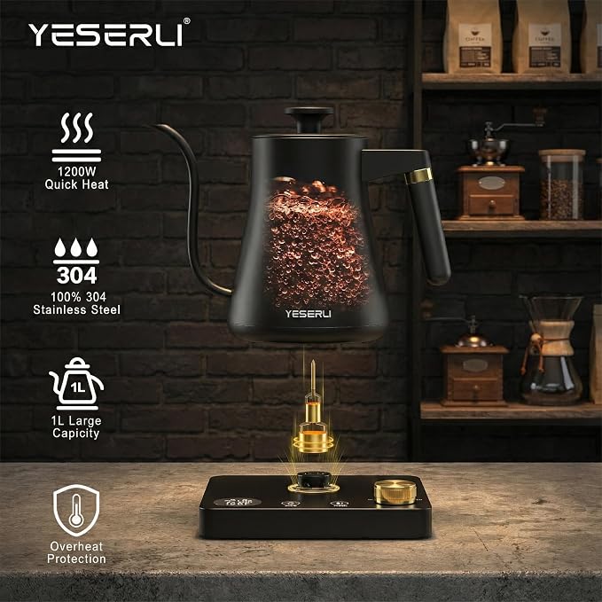 Tetera eléctrica con control de temperatura ±1℉, 1L, negro miniatura 3
