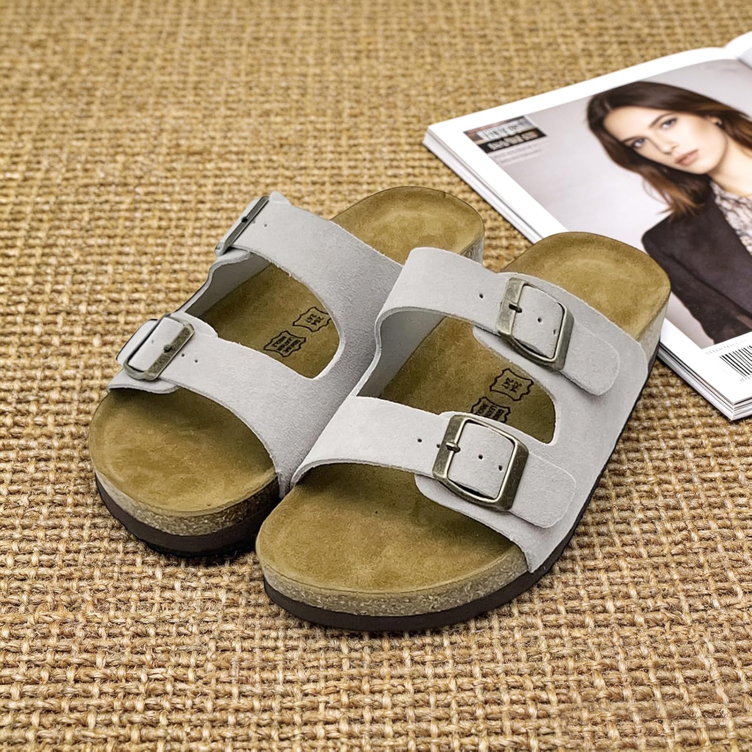 Unisex Two-Buckle Cork Footbed Slide Sandals - Orthotic Arch Support, Non-Slip Sole, All-Day Comfort for Daily Wear, Running Errands, Beach, Pool & Office Casual