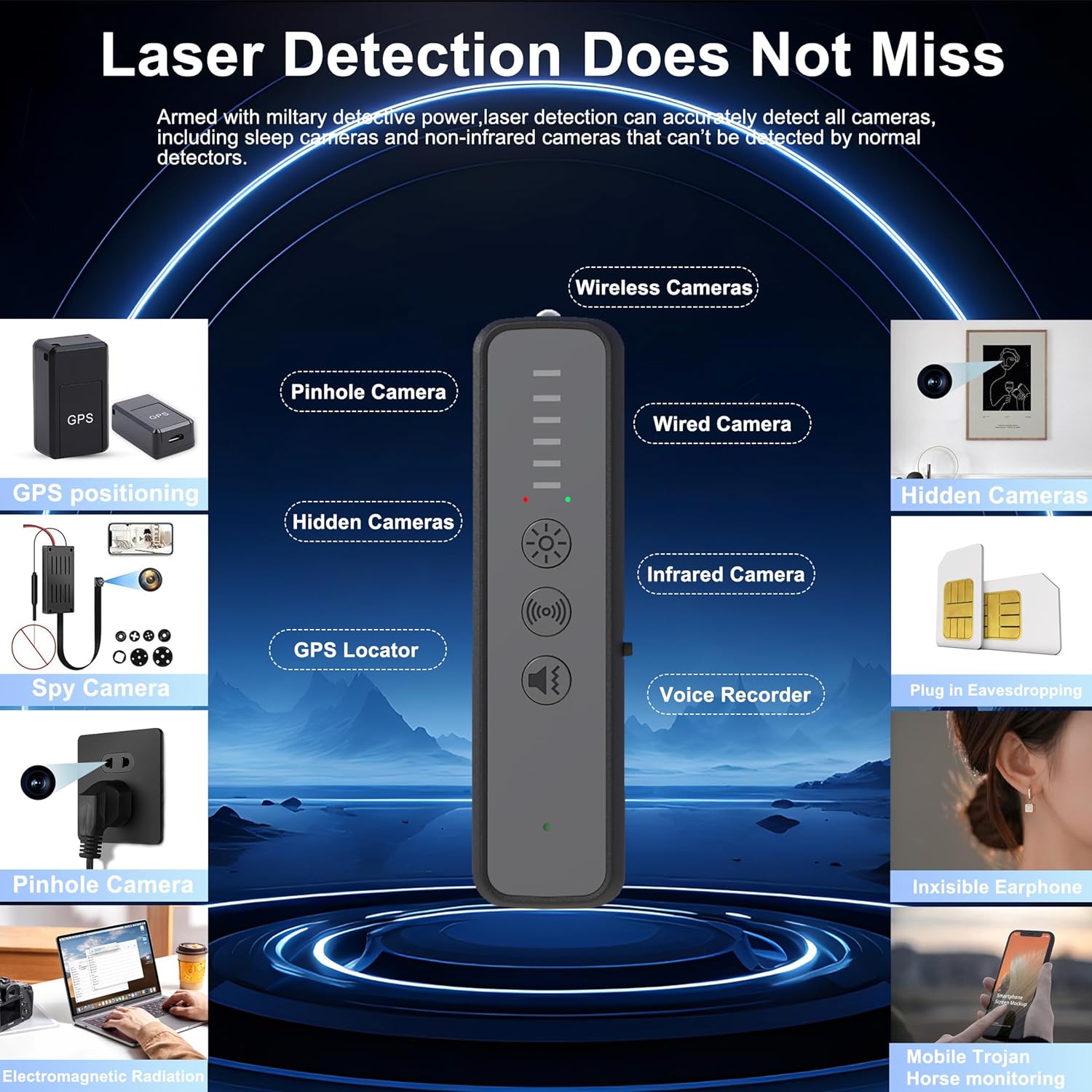 ZHENHAN Hidden Camera Detectors,GPS Tracker Detector,Camera Detector Spy Camera Finder,RF Detector,25H Working Time,Travel-Friendly Size(S600 Black) - Image 7