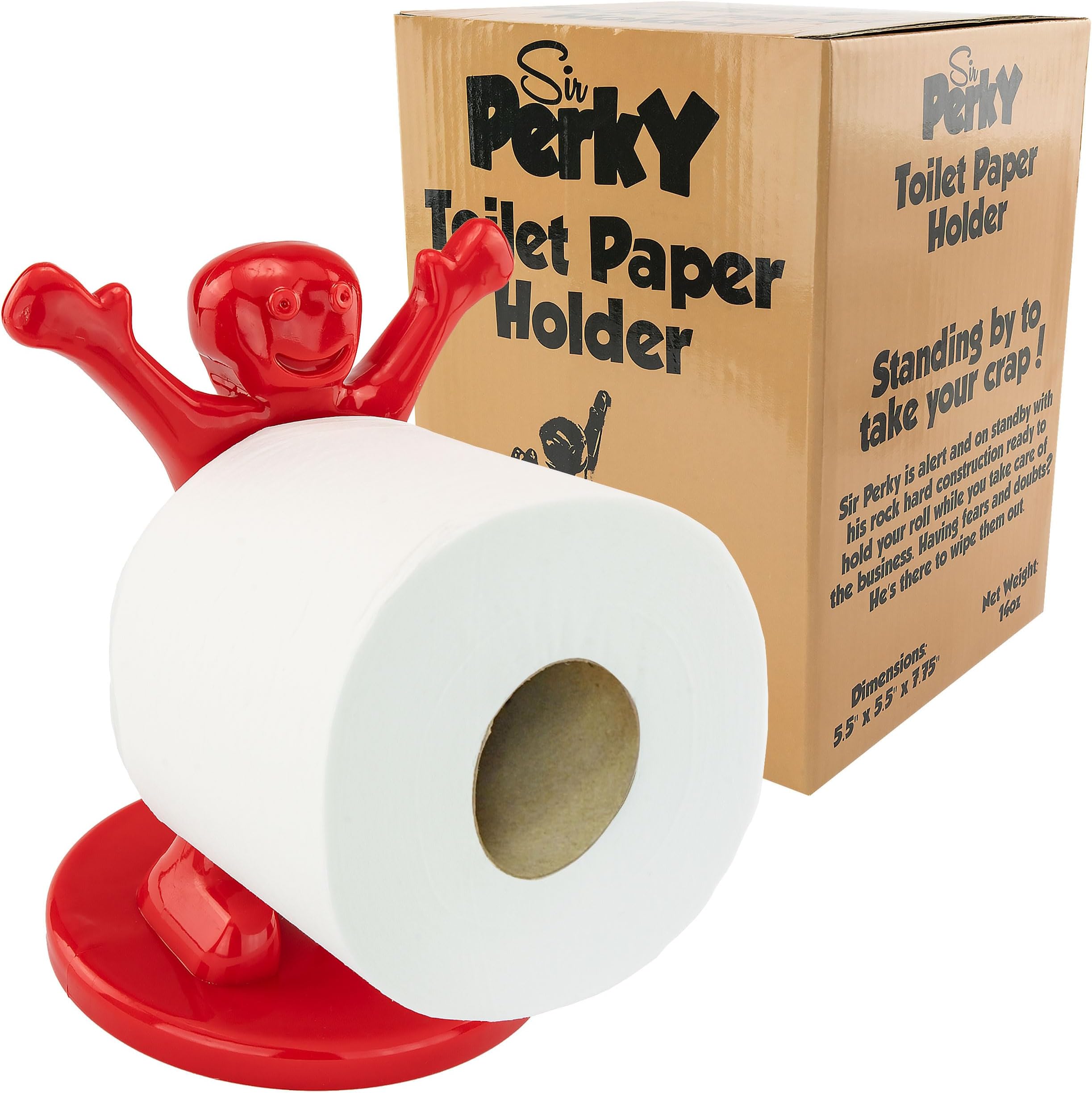 Sir Perky Red Toilet Paper Holder - Humorous Toilet Paper Holder - Durable Plastic Novelty Toliet Paper Holder for Hilarious Birthdays, White Elephants, Bachelor Parties, Gag Gifts & More!