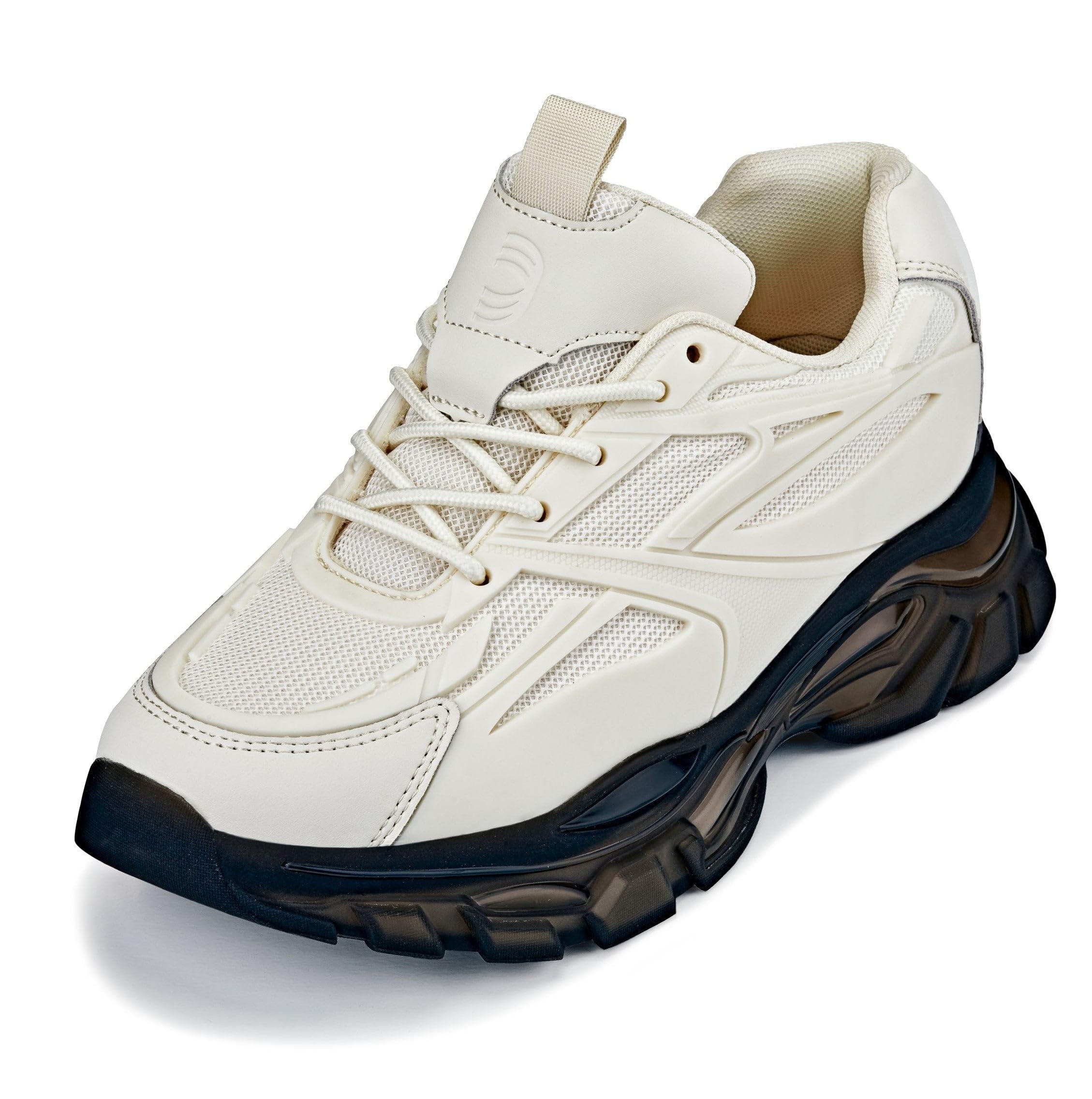 CALTO Men's Invisible Height Increasing Elevator Shoes - Beige/Translucent Onyx Sole Chunky Sole Lace-up Sporty Sneakers - 2.6 Inches Taller - S5283 - Size 11 D(M) US