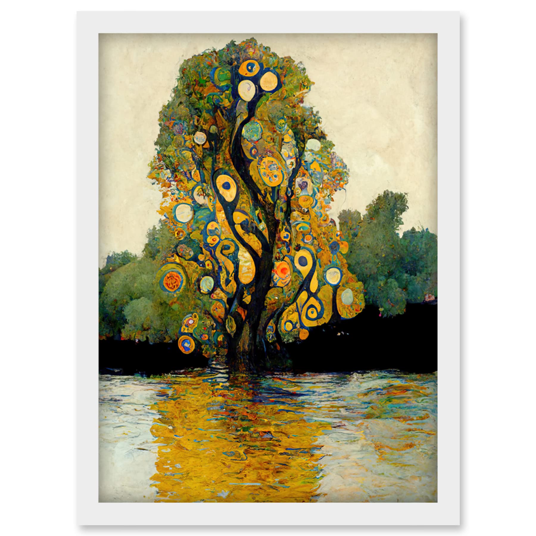Doppelganger33 LTD Klimt Style Tree River Bank Scene Artwork Framed Wall Art Print A4