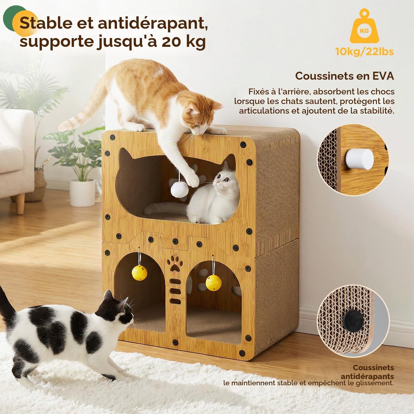 Gimars Griffoir pour Chat Double Couche, Grattoir Chat Carton XL 51 x 43 x 28,5 cm, Griffoir Chat Maison pour Griffer, Se Cacher et Se Reposer, Charge 20 kg, Montage requis (env. 37 vis)