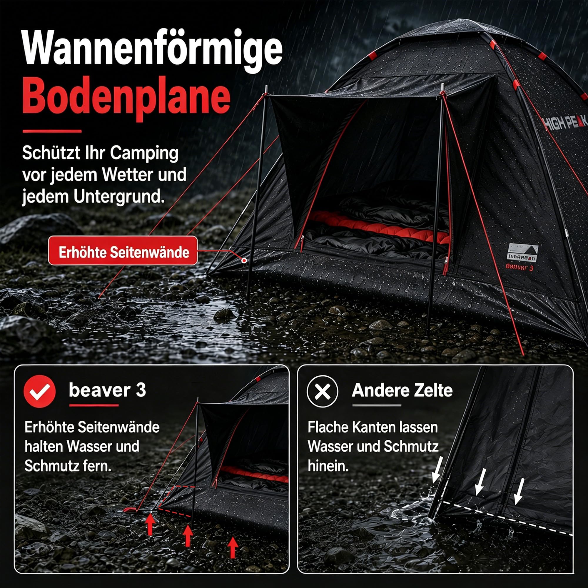 High Peak Kuppelzelt 3 Personen, leichtes Campingzelt mit offenem Vordach | 1500mm Wassersäule, Mesh-Eingang gegen Insekten, Dachbelüftung, 2,6kg, für Regenschutz, Festival, Wandern, Angeln, Reise