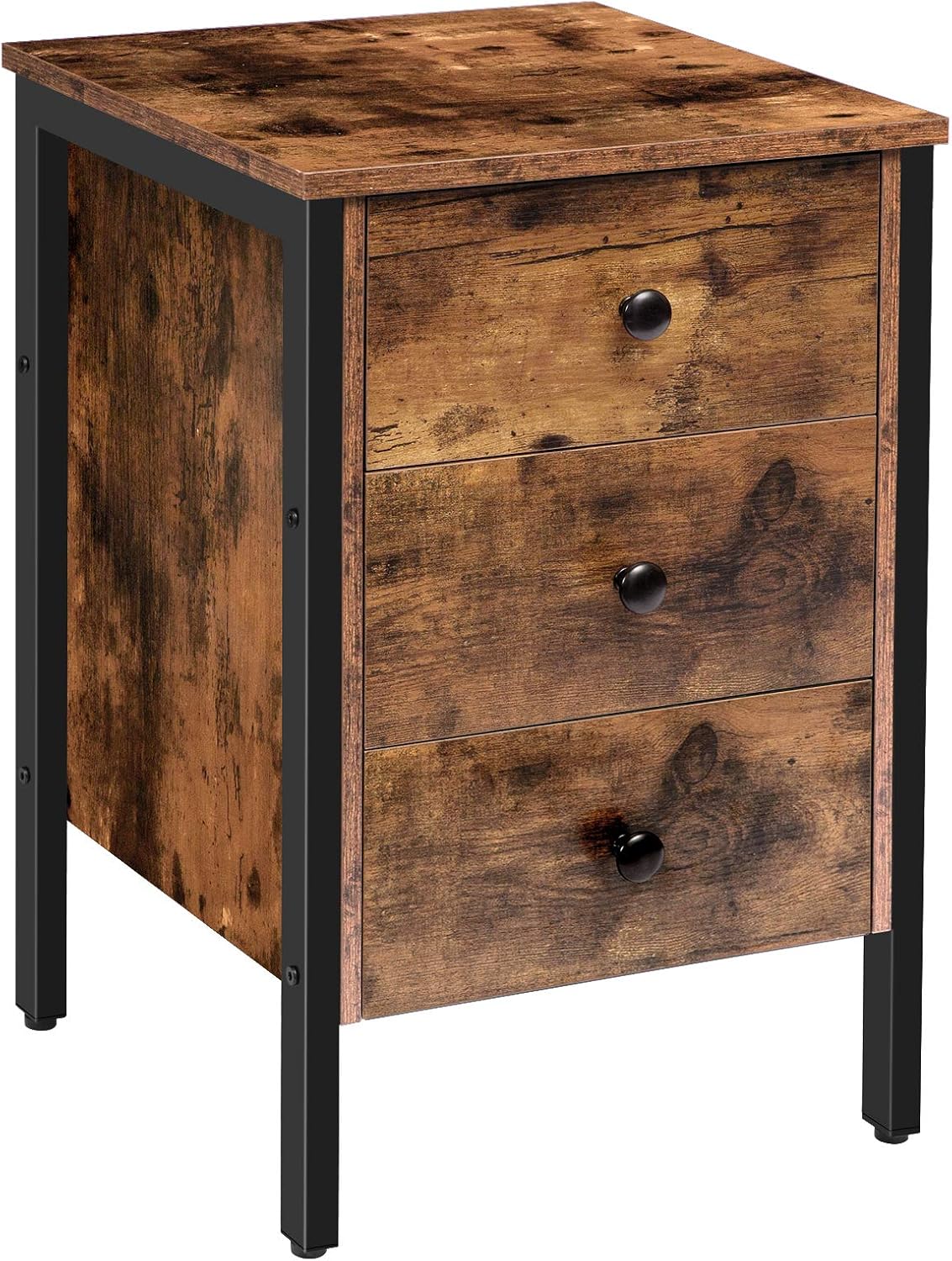 HOOBRO Nightstand, End Table with 3 Drawers and Storage Shelf, Retro Industrial Style End Table, for Living Room, Bedroom, Easy Assembly, Rustic Brown BF46BZ01 HOOBRO Nightstand, End Table with 3 Drawers and Storage Shelf, Retro Industrial Style End Table, for Living Room, Bedroom, Easy Assembly, Rustic Brown BF46BZ01
