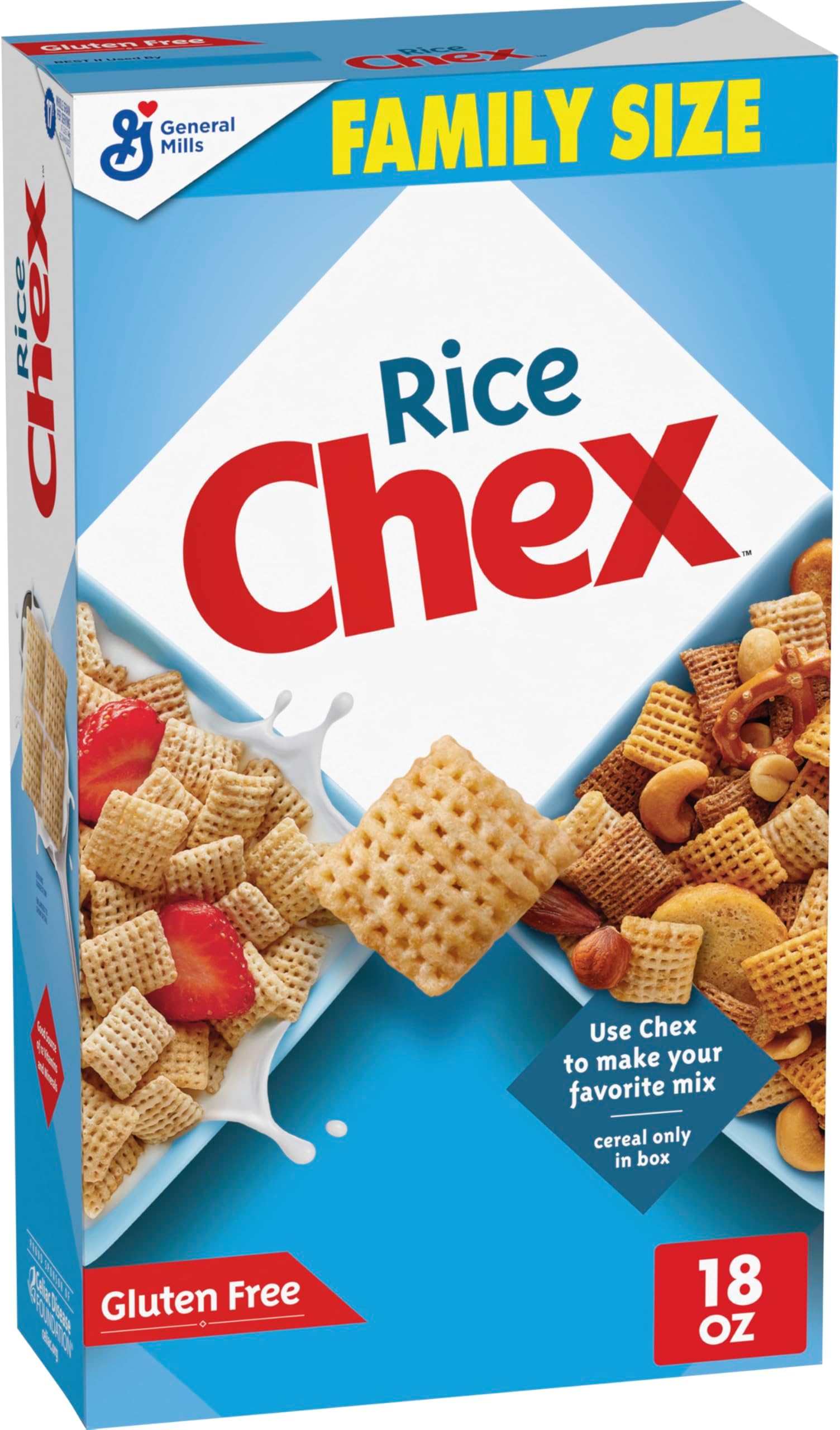 - Rice Chex Gluten Free Breakfast Cereal, Homemade Chex Mix Ingredient, Family Size, 18 oz