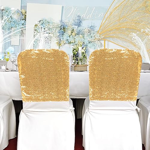 Miniatura 6 de SquarePie Fundas para respaldo de silla, 10 fundas para sillas de lentejuelas doradas con purpurina, fundas decorativas para sillas brillantes para