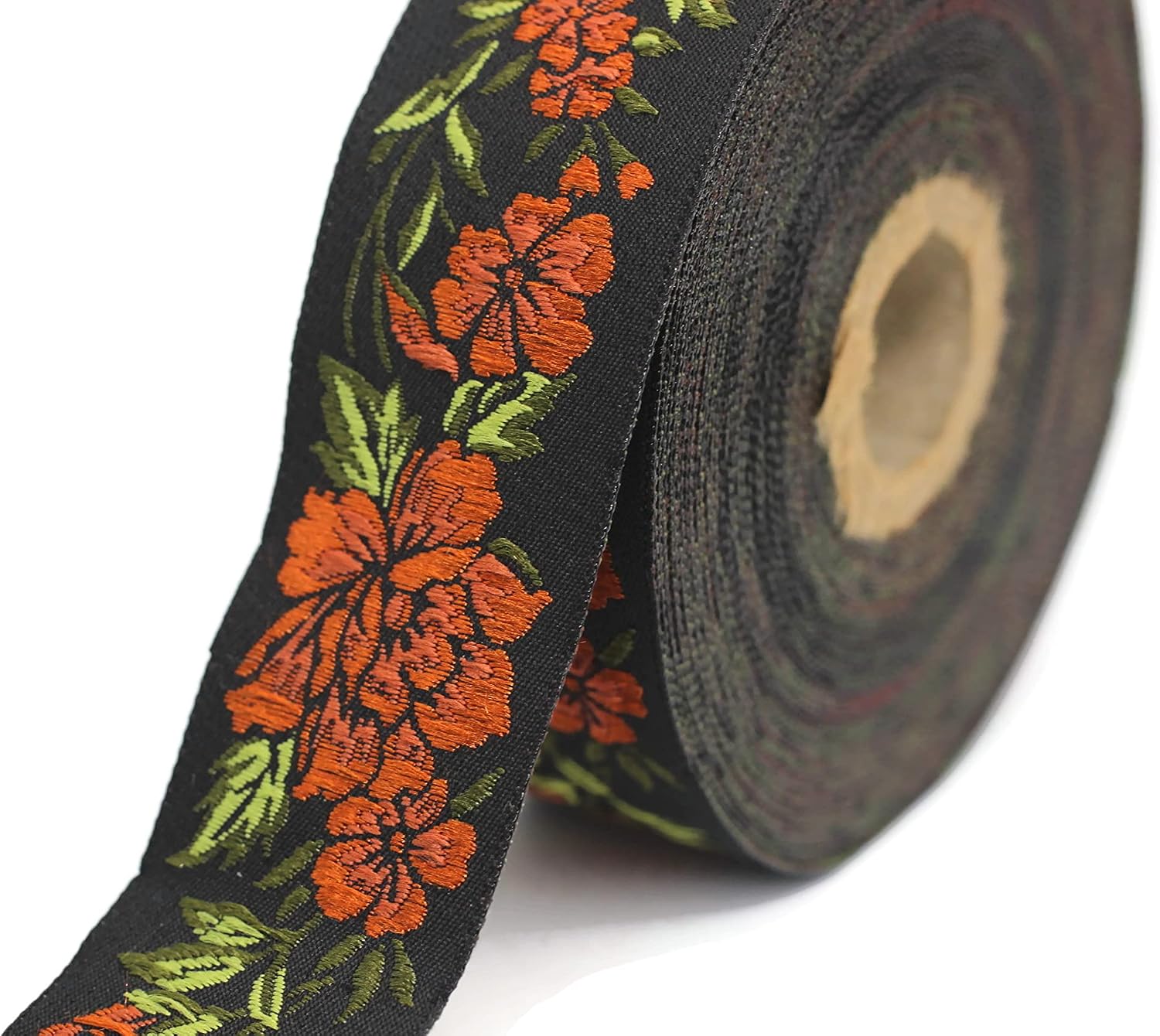 11 Yard Spool 1.37" Wide Orange and Green Floral Jacquard Ribbon Medieval Trim Woven Retro Fabric Home Decoration 35096 V8