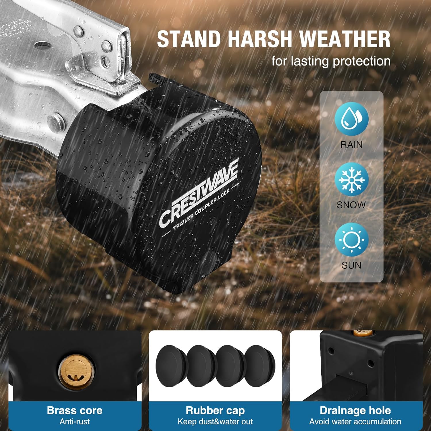 Trailer Hitch Locks for Coupler, Heavy-Duty Trailer Tongue Lock, Steel Trailer Hitch Ball Locks for 2-5/16", 2 inch, 1-7/18" Coupler on RV/Camper/Boat/Dump/Cargo/Utility Trailers, 4 Keys&4 Dust Caps