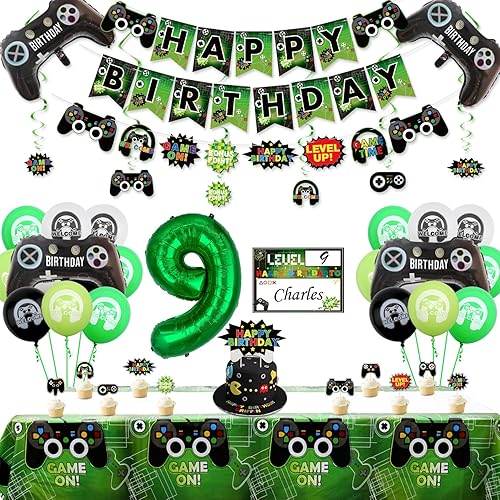 Miniatura 8 de Decoraciones de fiesta de videojuegos  Decoraciones de cumpleaños número 8 para niños, pancarta de feliz cumpleaños, mantel de videojuegos, globos