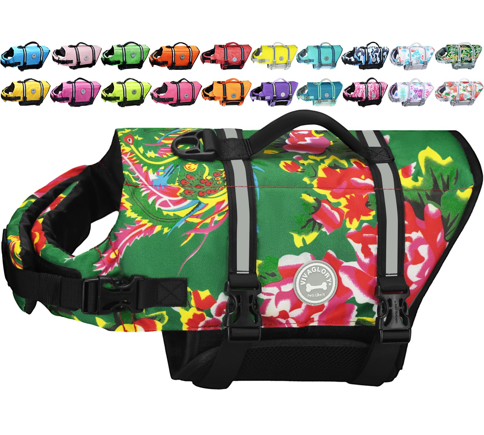 VIVAGLORY Rip Stop Dog Life Jacket, Buoyancy Aid with Handle, Buoyancy for Doggy Dog Life Jacket for Swimming & Boating, XL