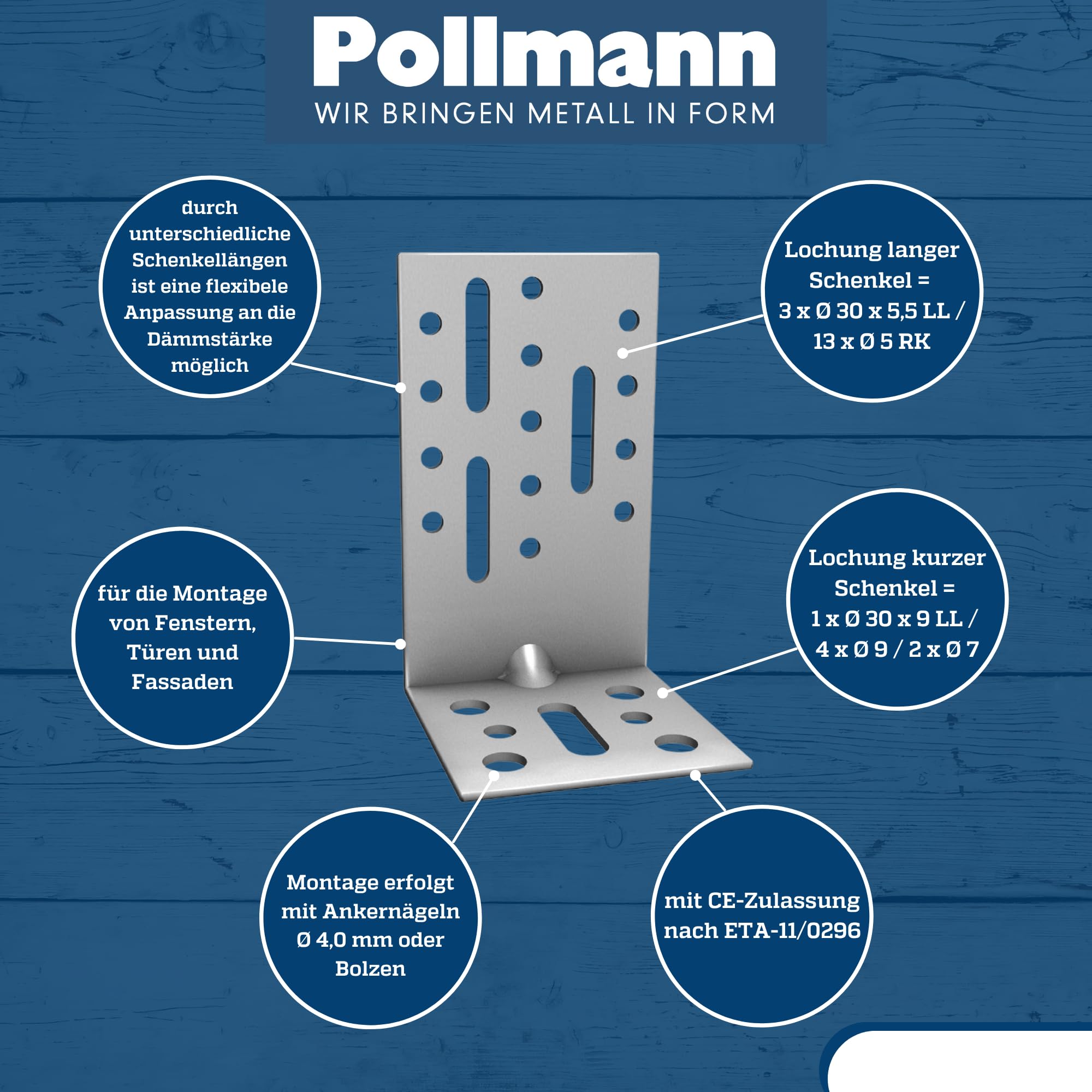 Pollmann®Baubeschläge 4757100 Montagewinkel MWF 100 x 60 x 60 x 2,5 mm 50 Stück