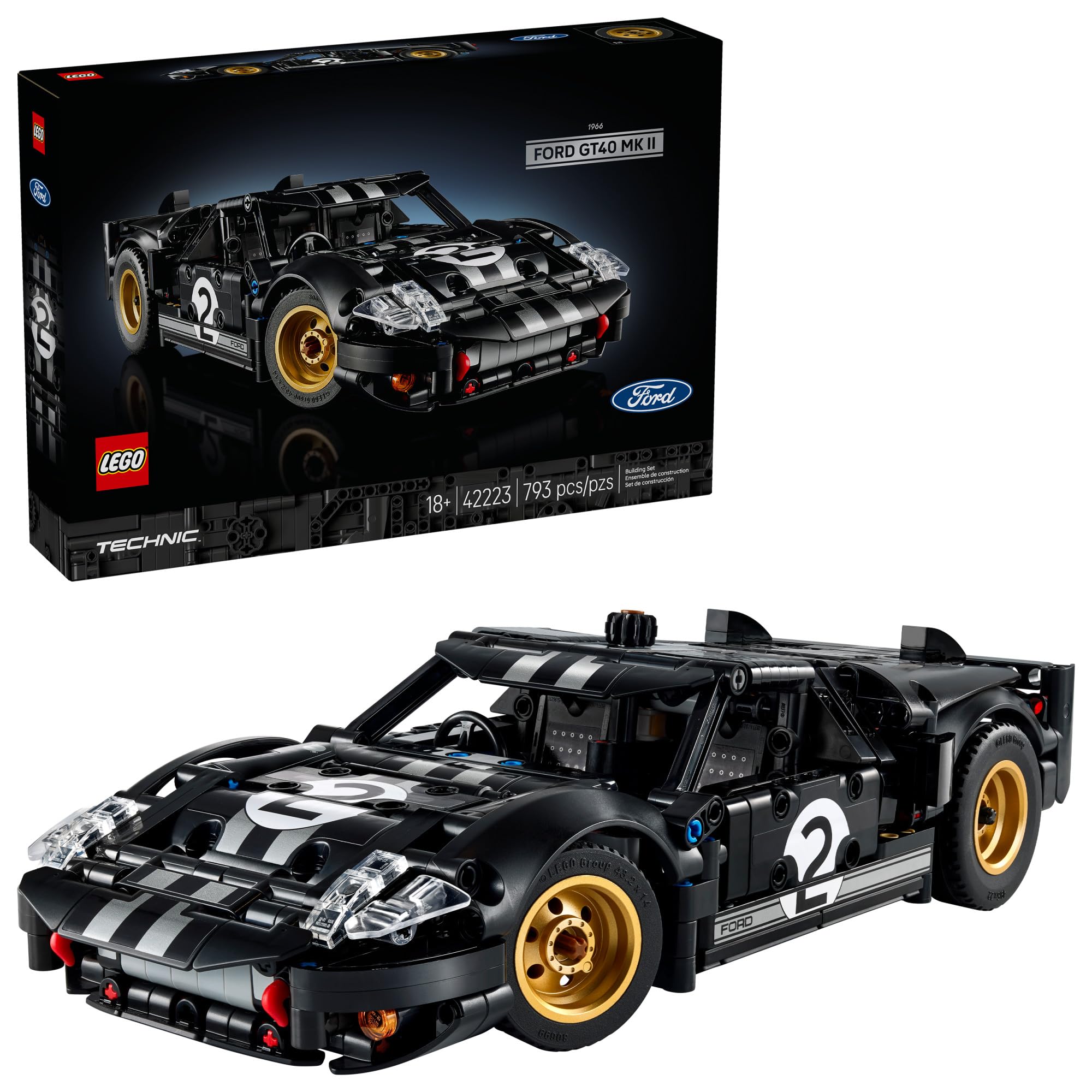 LEGO Technic 1966 Ford GT40 MKII Race Car Building Set for Adults - Collectible Toy W/Realistic Functions & Features for Adult Sports Car Fans, Ages 18+ - Gift Idea for Birthdays - 42223