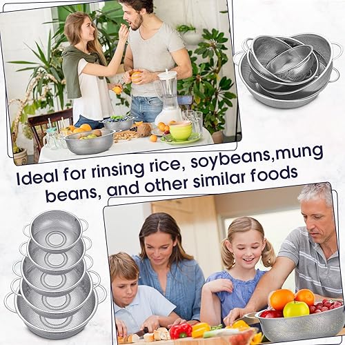 Miniatura 6 de Hushee Juego de 10 coladores de acero inoxidable de 1 a 5 cuartos de galón, colador de malla perforada, colador de metal, cestas de red con asas
