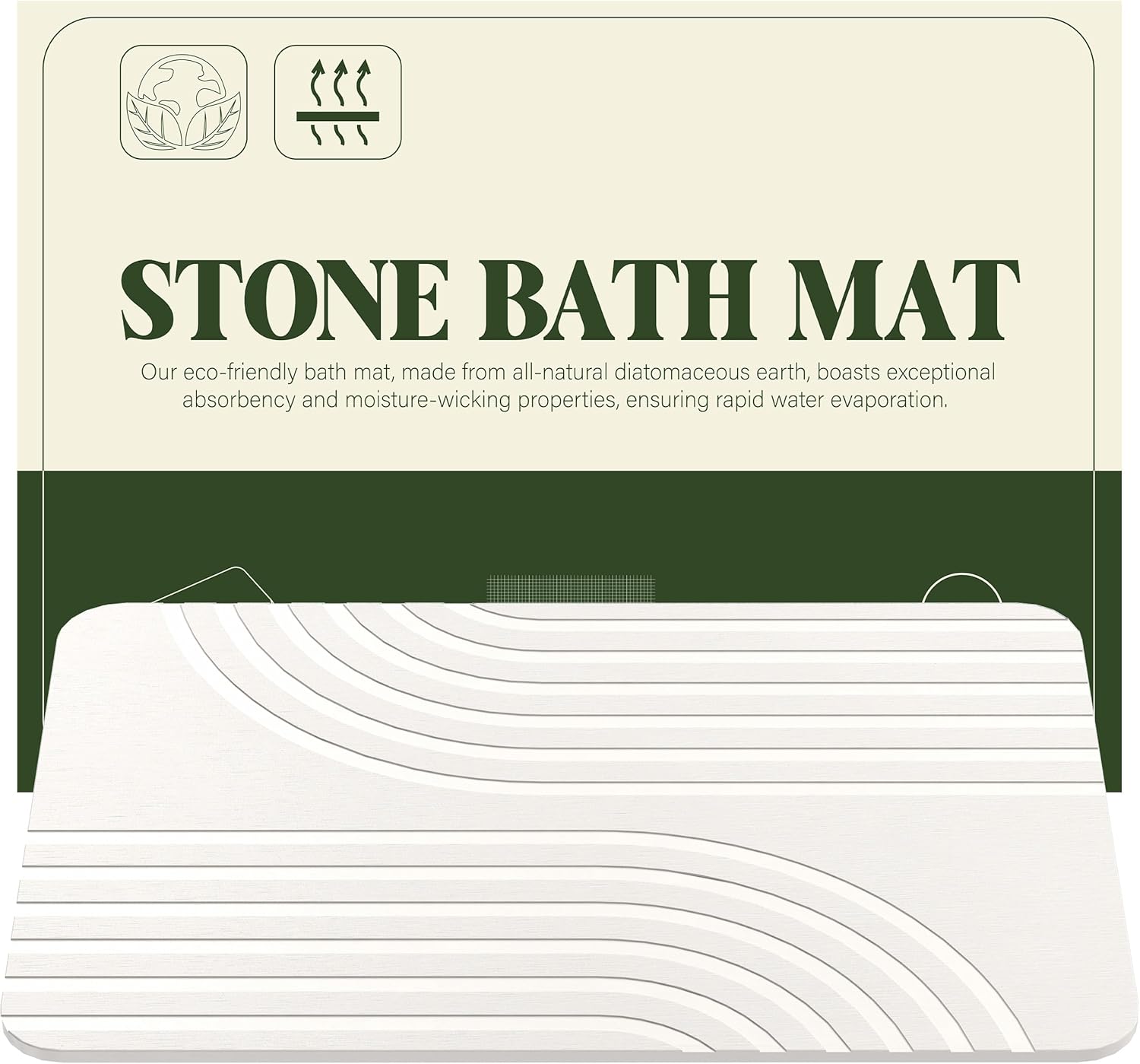 Stone Bath Mat for Bathroom, Diatomite Stone Bath Shower Mat, Stone Dish Drying Mat for Kitchen Counter, Non Slip Quick Drying Diatomaceous Earth Bathmat, 23" x 15", White (Boho Style)