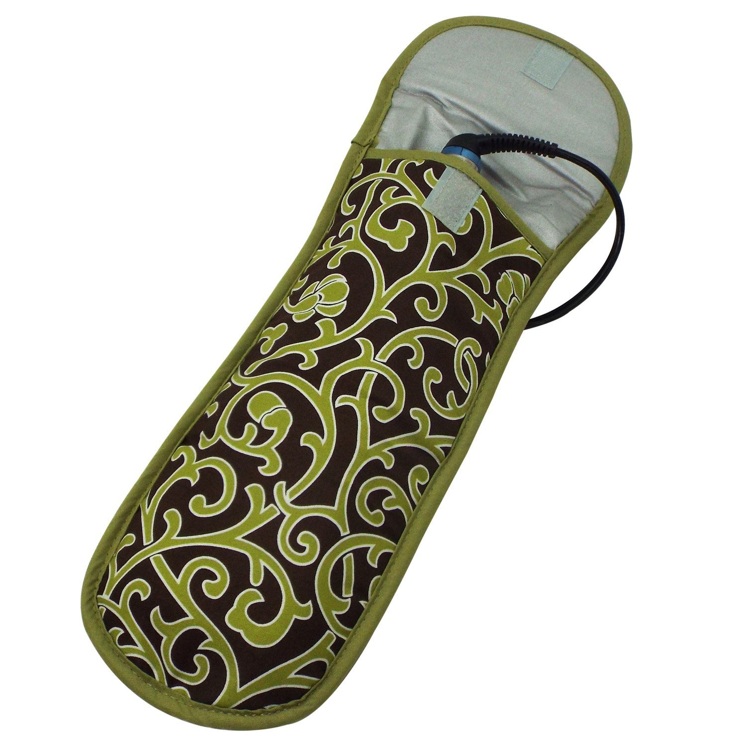 Enchante Accessories (Green and Brown) - Heat-resistant Flat Iron Cover- Brown and Green and Green Trim
