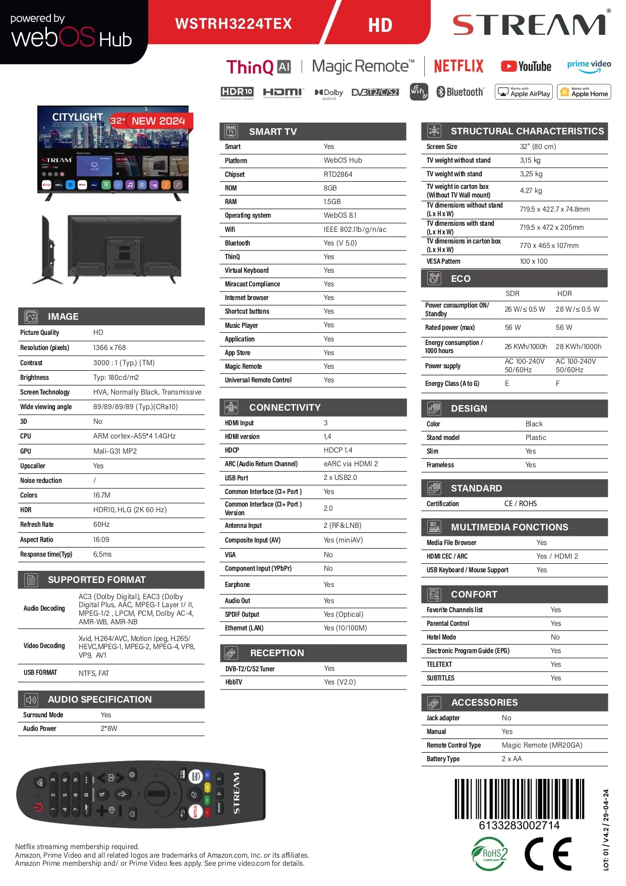 TV Smart CHiQ 32 Pollici HD - Google TV, Controllo Vocale, Dolby Audio, Design Senza Cornice, Per Camera O Appartamento