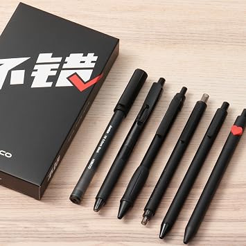 Kaco 6 Pieces Gel Pens Cute Stationery, Journaling Note Taking Pens, 0.5mm Fine Point, BUCUO 6 Pcs Black - All Black Ink
