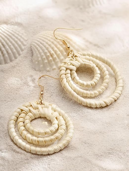 Rattan Wood Dangle Earrings - Spring Accessories