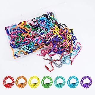 QzoneLife® ボールビーズチェーン 直径1.5mm 長さ120mm ミックスカラー メタル調節可能アンティークボールチェーン ビーズコネクタークラスプ付き DIYタグ ジュエリーファインディング クラフトプロジェクト IDチェーンキーチェーン 100個