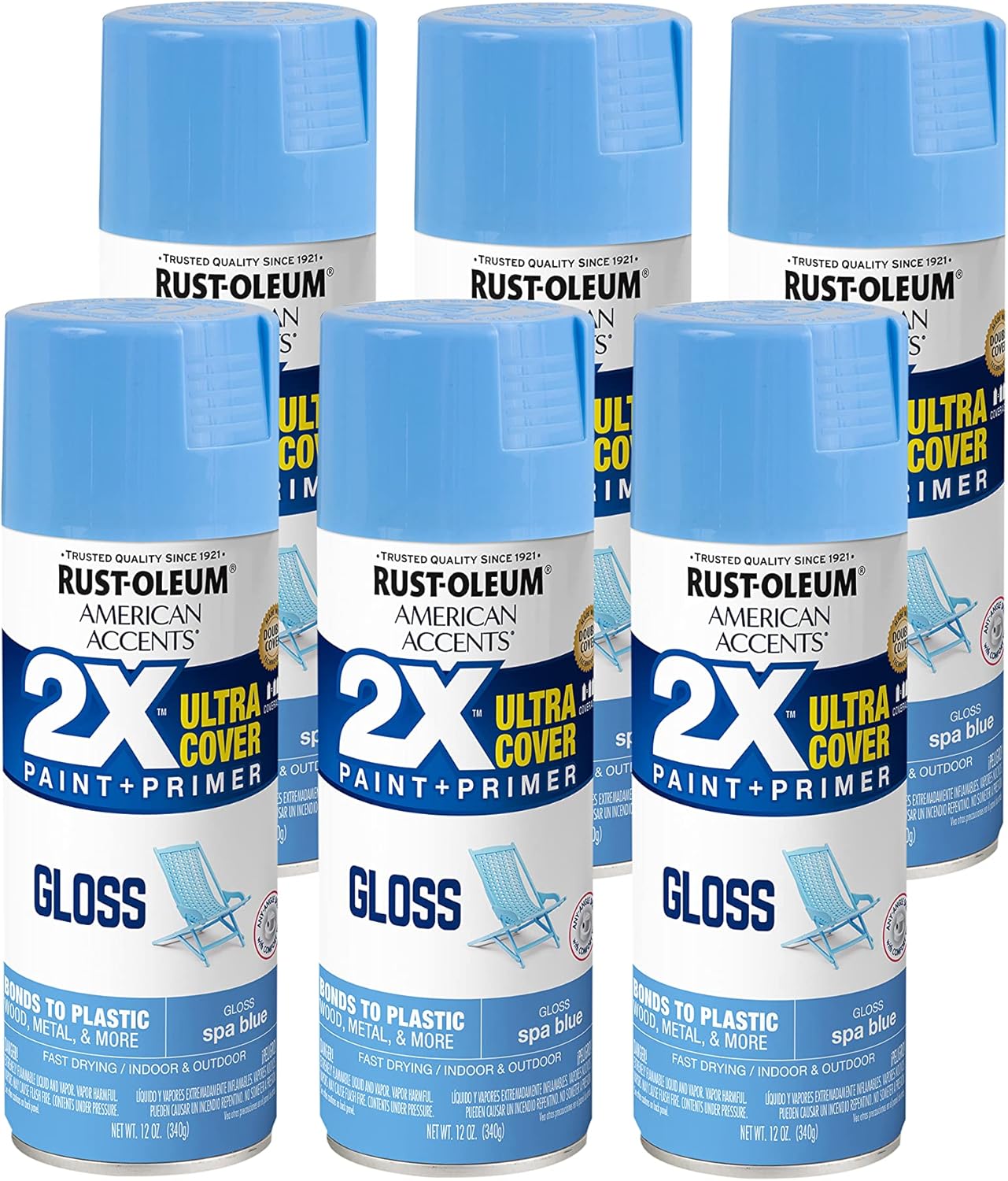 Rust-Oleum 327890-6PK American Accents Spray Paint, 12 oz, Gloss Spa Blue, 6 Pack