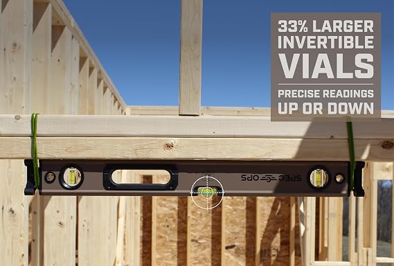 Spec Ops Tools Box Beam Level for Framing & Layout, 33% Larger Precision Block Vials, Tourniquet Attachment System, Magnetic, Box Beam 24