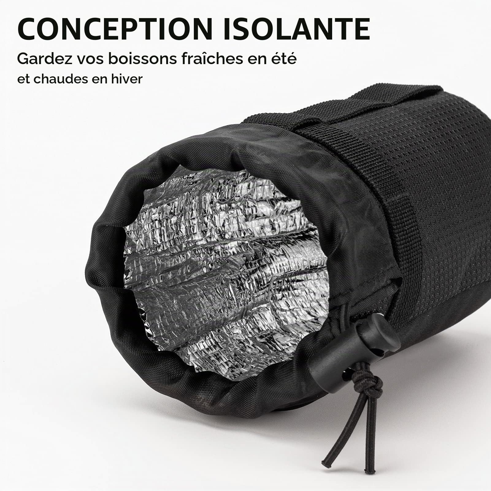 ROCKBROS Porte-bidon de Vélo, Sacoche de Guidon pour Gourde 1 Litre Sacoche de Vélo Isolée avec Porte-Bouteille d'eau et Poche pour Téléphone Portable Noir