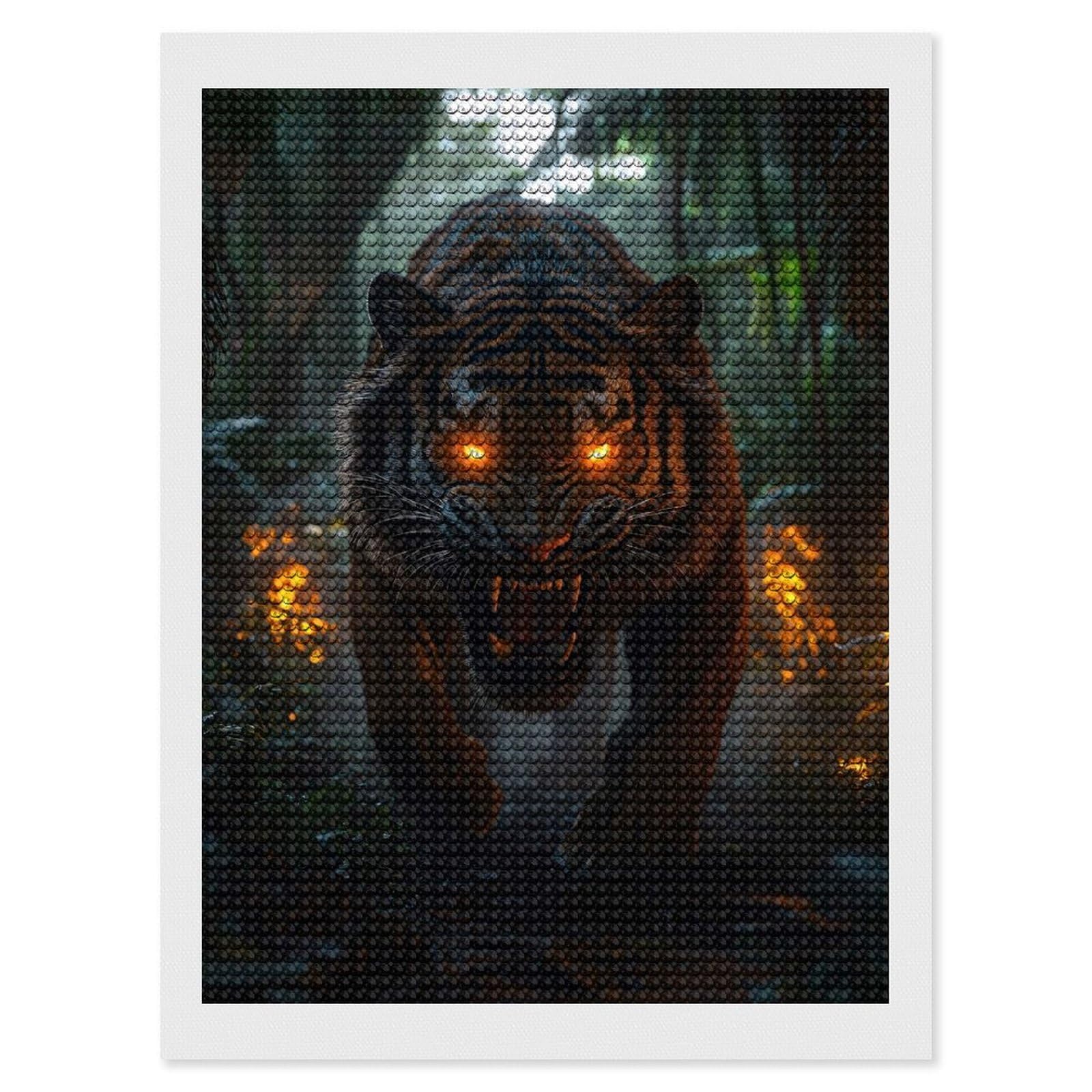 Junmoney Fierce Tiger in Jungle Diamond Painting Set 12"x16", Modern Decor, for Beginners, Printed Canvas, Thoughtful Handmade Gift, with Tool Kit