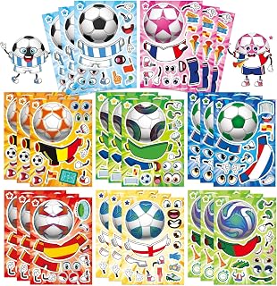 Soccer Stickers for Kids, Make a Face Stickers, Make Your Own Sticker | 24 Sheets, Goodie Bag Stuffers, Football Gifts, Soccer Party Favors, Classroom Teacher Reward Educational Toy Art Craft