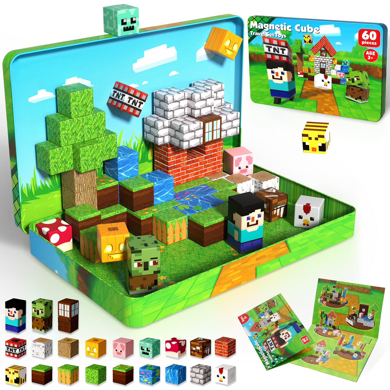 ToyUnited 60PCS Magnetic Blocks with Iron Box